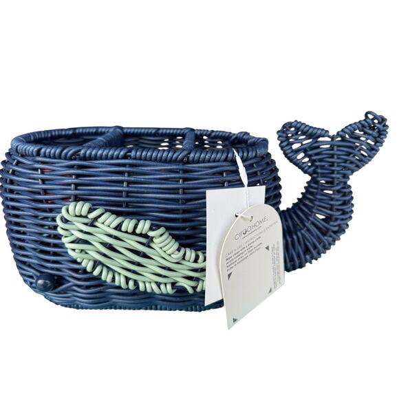 Whale Resin Wicker Utensil Basket by Sun & Bliss Summer Party Oceanside Sea life - Picture 4 of 7